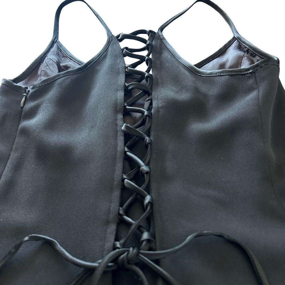 Vintage Laundry Shelli Segal Dress 8 Black Lace Up Corset Back Mini Fit Flare - Picture 10 of 13